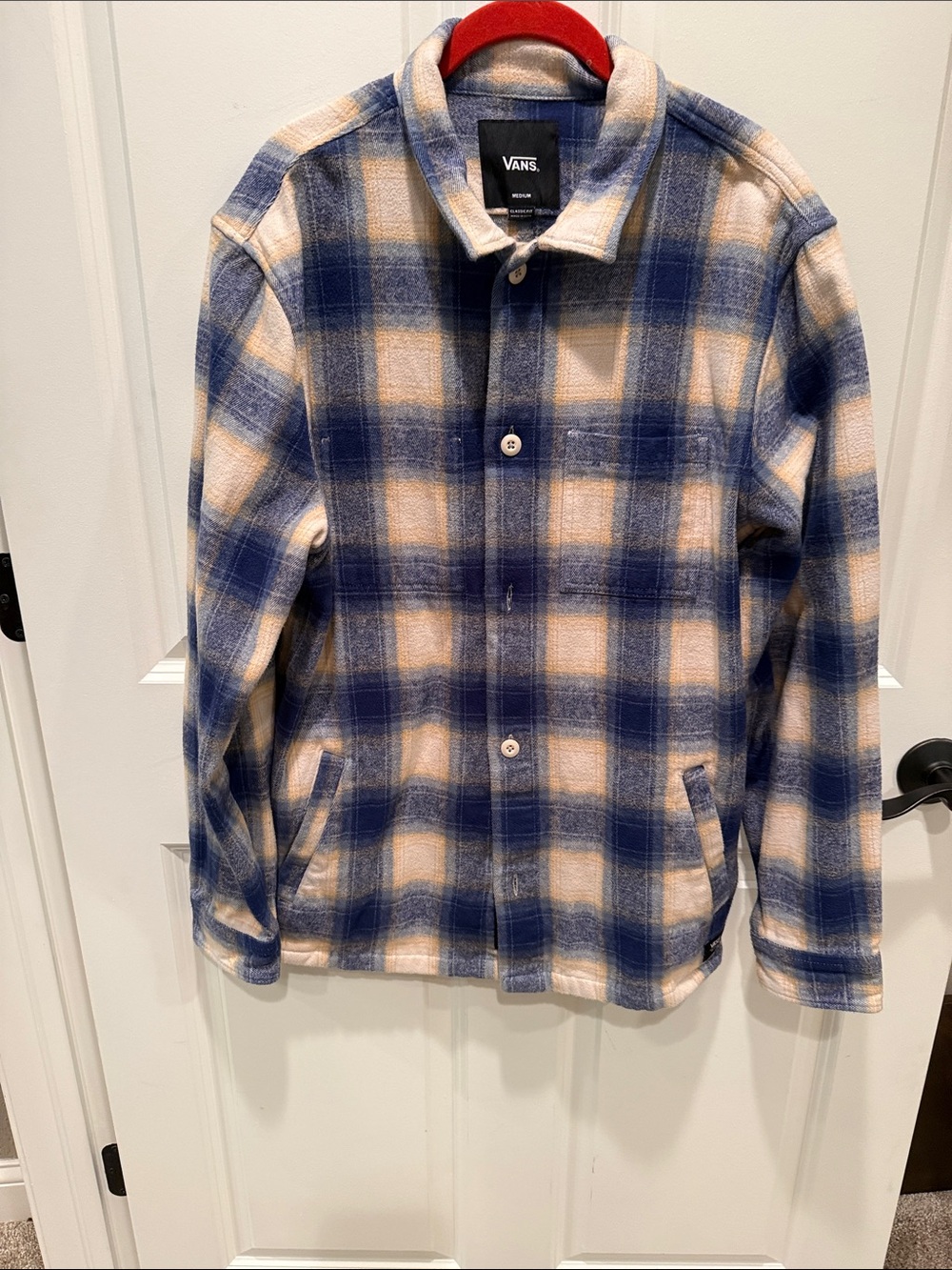 Vans pemberton heavy weight flannel shacket blue/cream size m